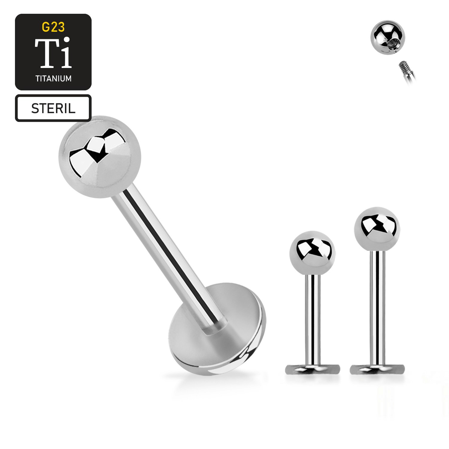 Steril titanium Labret / Monroe 1.0mm med 3mm kula