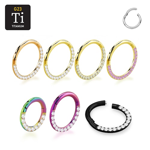 Titanium ring PVD-pläterad 1.2mm med gångjärn och CZ stenar