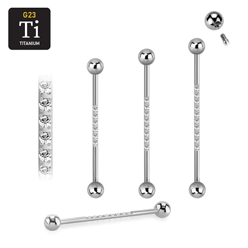 Titanium industrial barbell 1.6mm med 5mm kulor och 1.5mm CZ