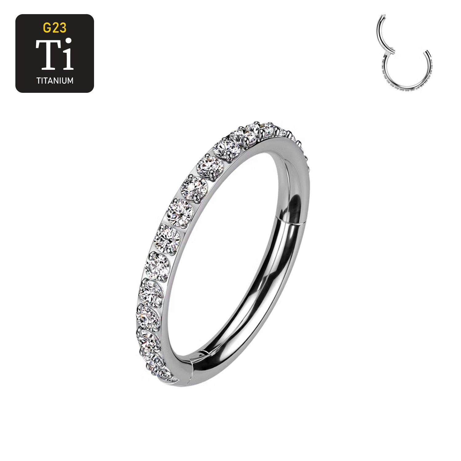 Titanium ring med gångjärn och CZ på ytterkanten 1.6mm
