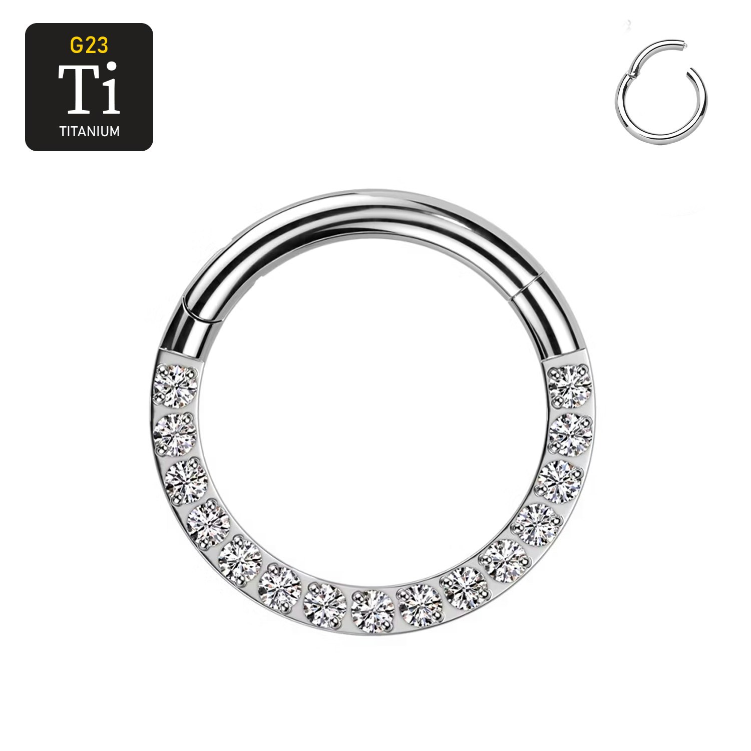 Titanium ring med gångjärn och CZ på fronten 1.6mm