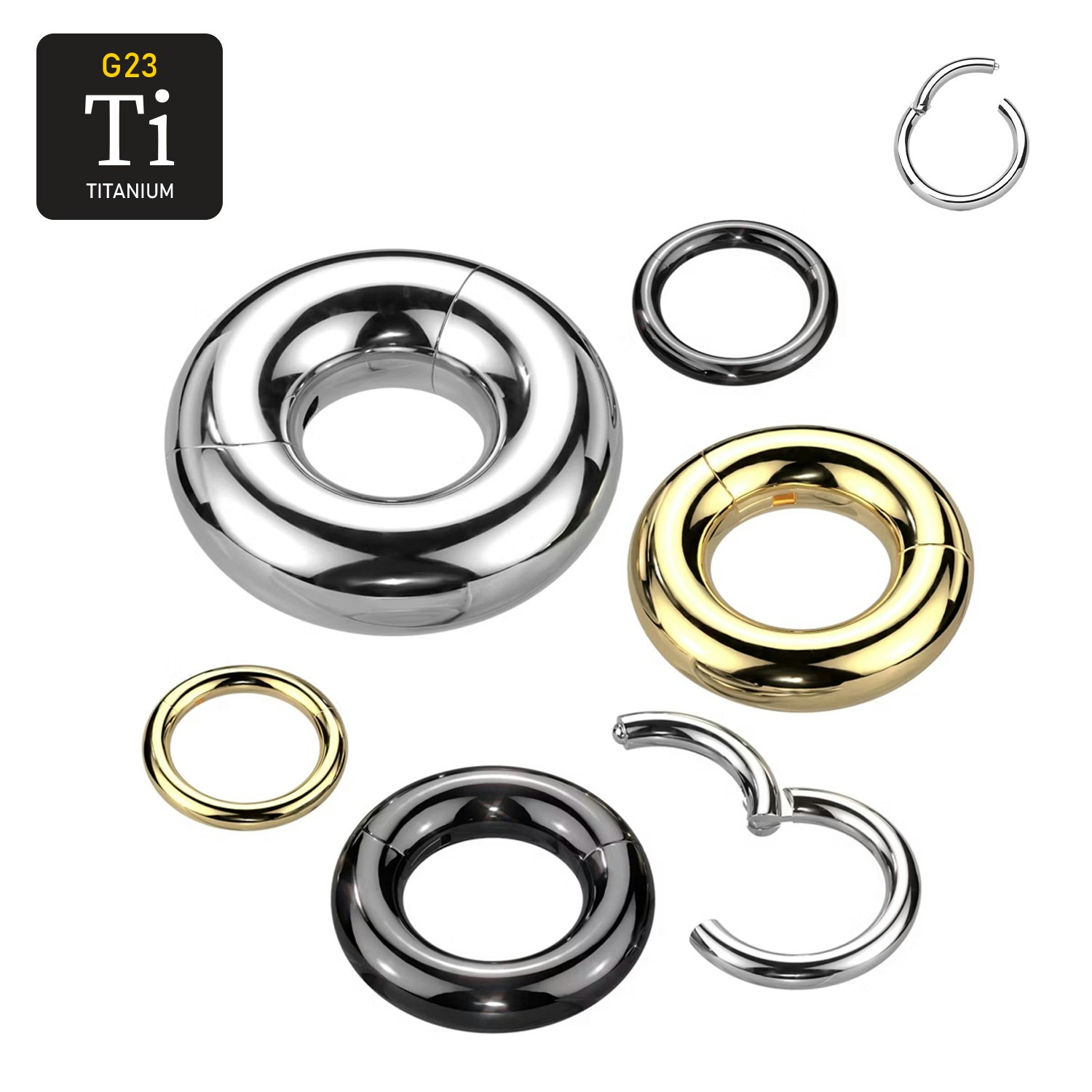 Titanium ring med gångjärn - större storlekar