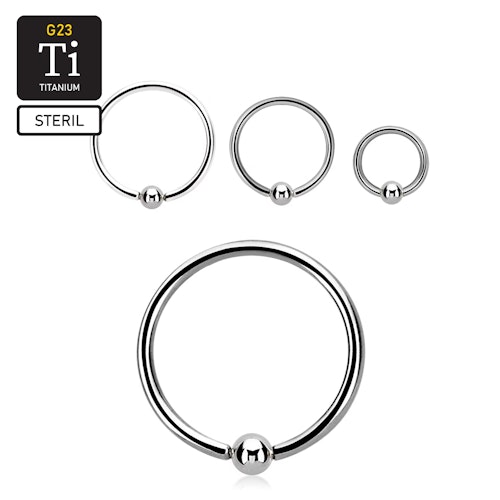 Steril titanium ring med kulstängning / BCR 1.2mm med 3mm kula