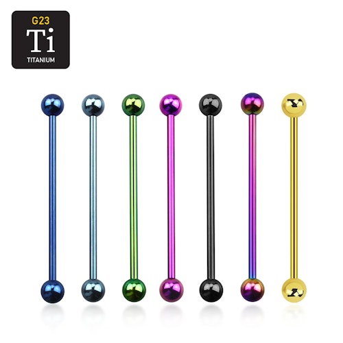 Industrial barbell i PVD-pläterad titanium med 5mm kulor