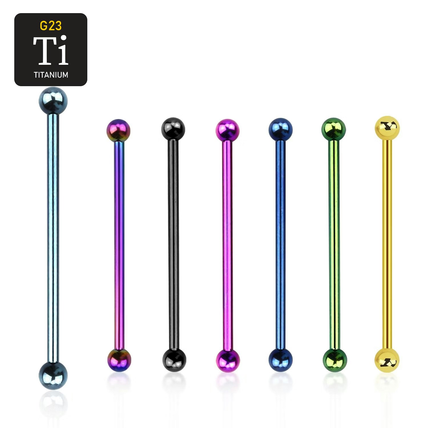Industrial barbell i PVD-pläterad titanium med 4mm kulor