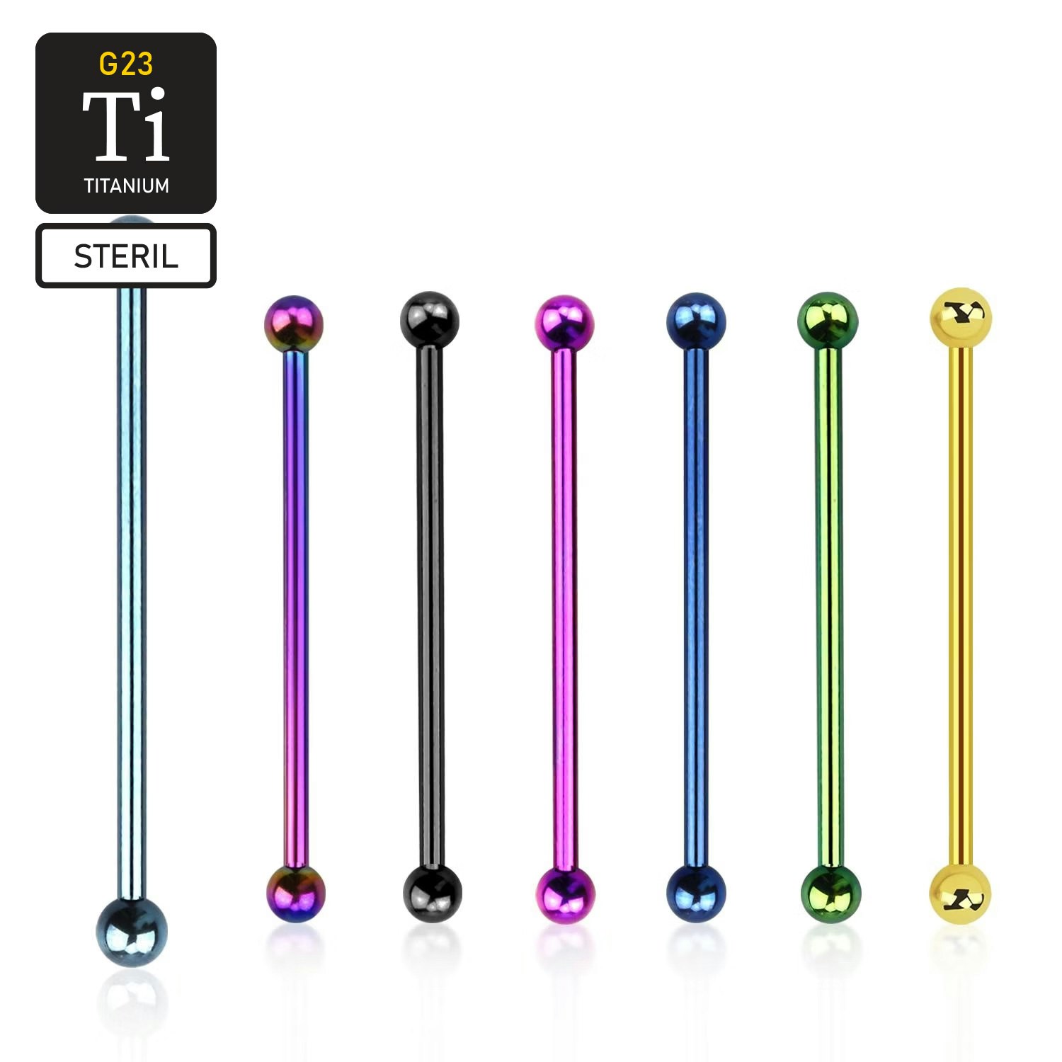 Steril Industrial barbell i PVD-pläterad titanium med 4mm kulor