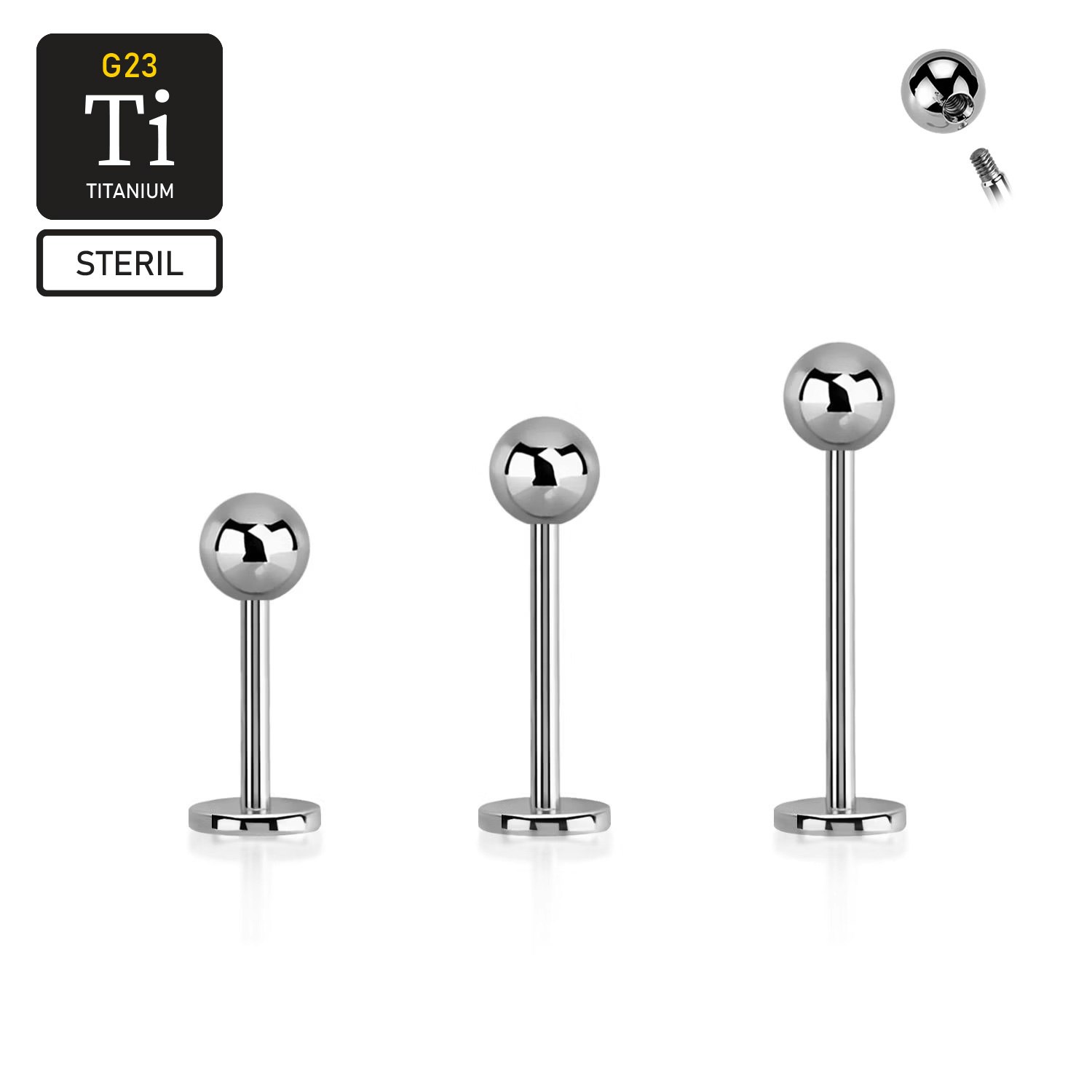 Steril titanium labret 0.8mm med 3mm kula