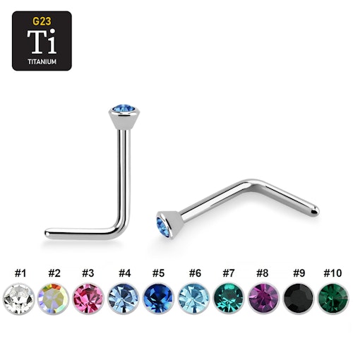 L-böjd titanium nässmycke med 2mm crystal