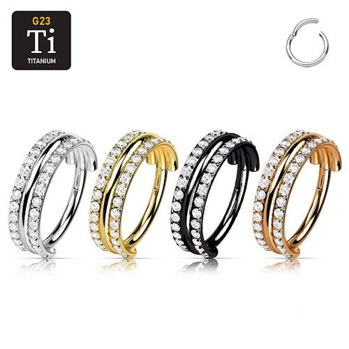 Titanium ring med gångjärn - Trippel ring med dubbla CZ
