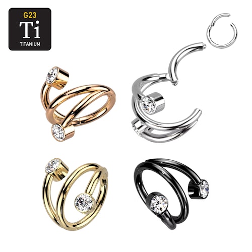 Titanium dubbel hoop ring med gångjärn - Dubbla CZ