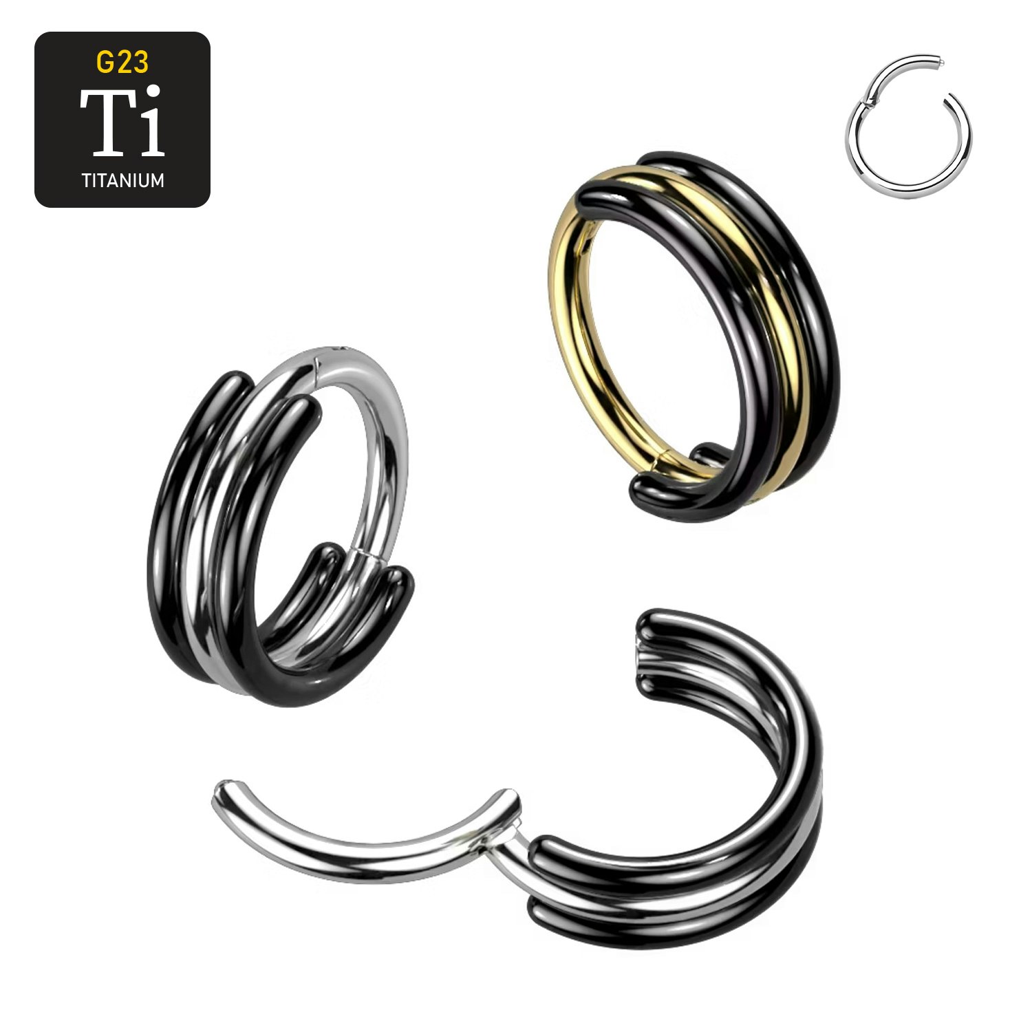 Titanium dubbel hoop ring med gångjärn