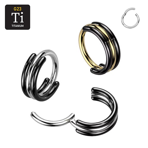 Titanium dubbel hoop ring med gångjärn