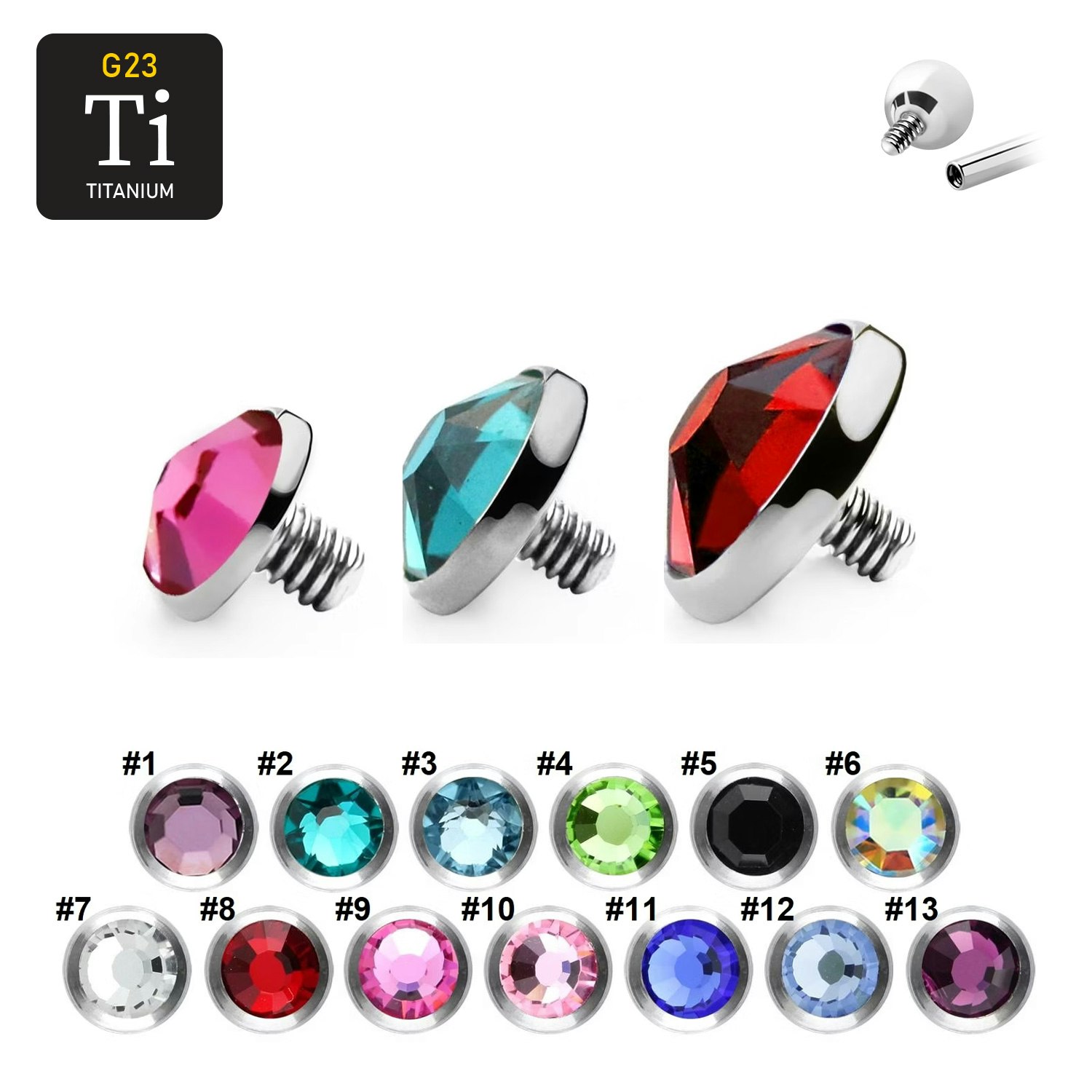 Titanium Dermal topp med crystal