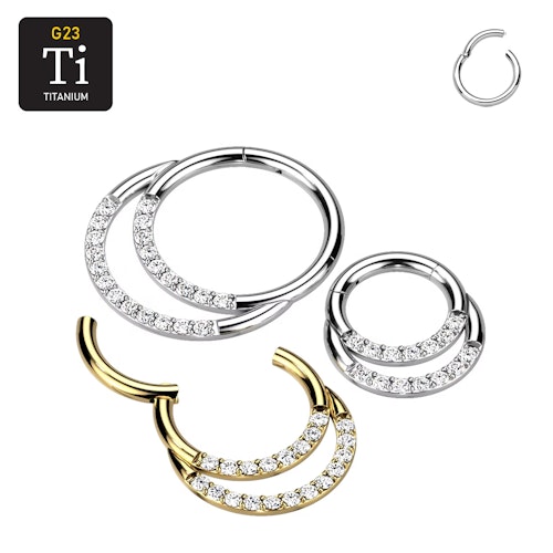 Titanium ring med gångjärn - Dubbla ringar med frontade CZ