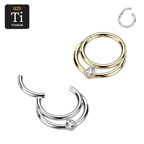 Titanium ring med gångjärn - dubbla ringar och droppformad CZ