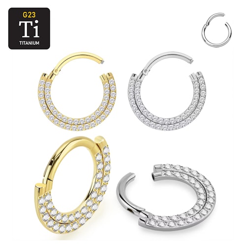 Titanium ring med gångjärn och dubbla rader frontade CZ