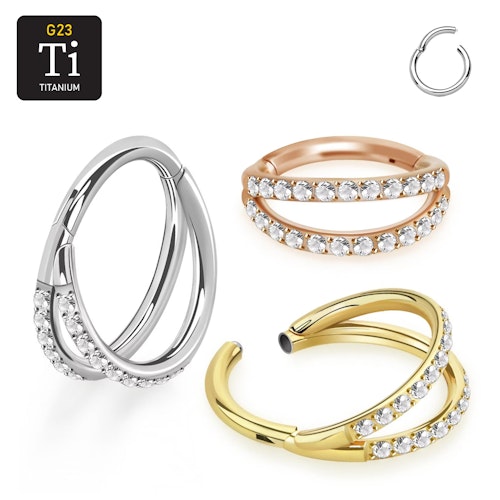 Titanium ring med gångjärn och dubbel hoop med CZ