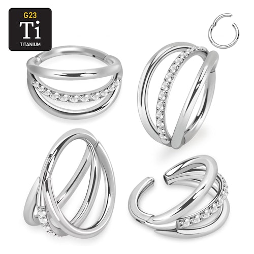 Titanium ring med gångjärn och trippel hoop med centrerad CZ