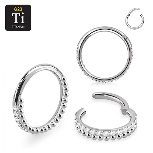 Titanium ring med gångjärn och kulor och CZ på ytterkanten
