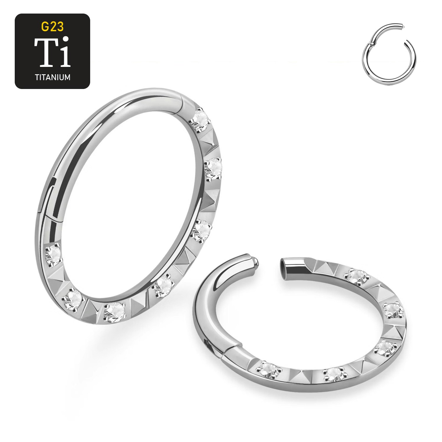 Titanium ring med gångjärn och frontad diamantprägling med CZ