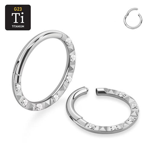 Titanium ring med gångjärn och frontad diamantprägling med CZ