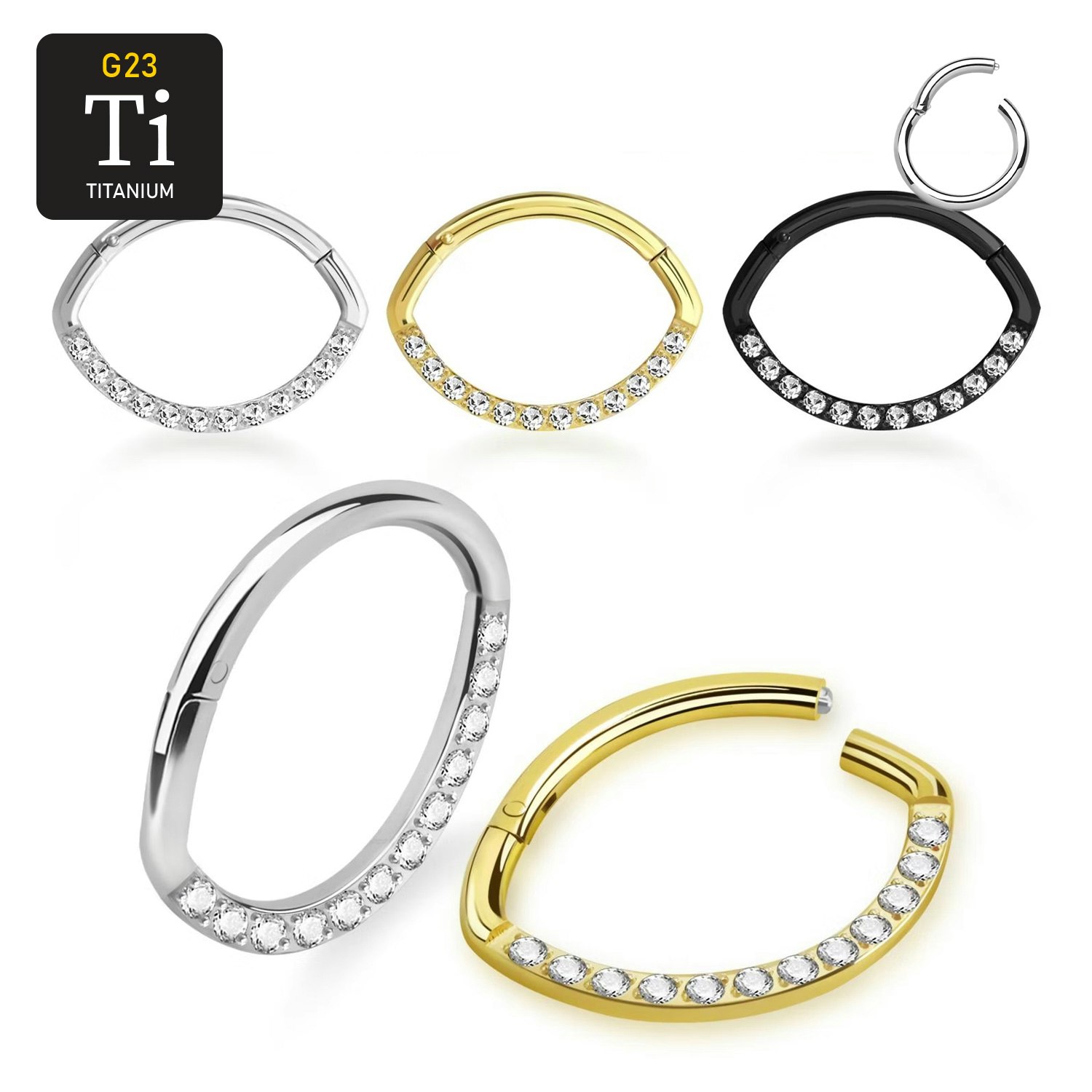 Titanium ring med gångjärn oval design med CZ
