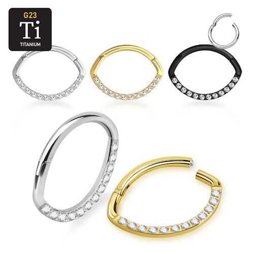 Titanium ring med gångjärn oval design med CZ
