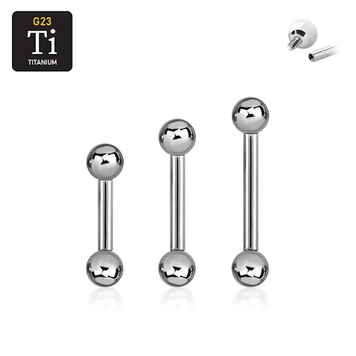 Titanium barbell invändigt gängad 1.6mm med 5mm kulor