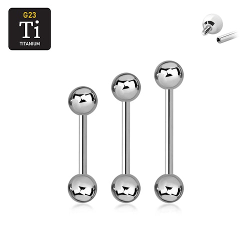 Titanium barbell invändigt gängad 1.6mm med 6mm kulor