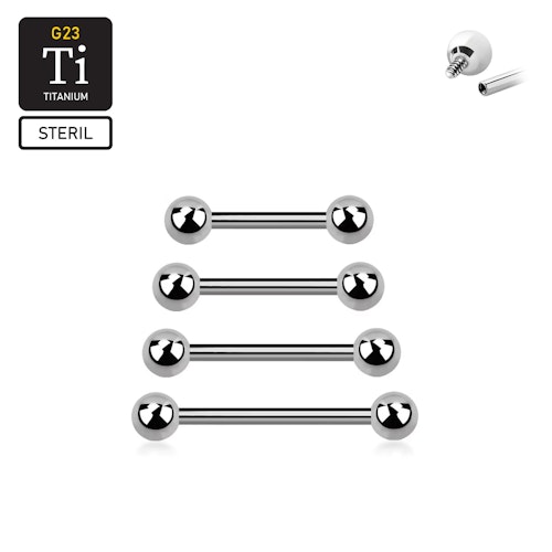 Steril titanium barbell invändigt gängad 1.6mm med 4mm kulor