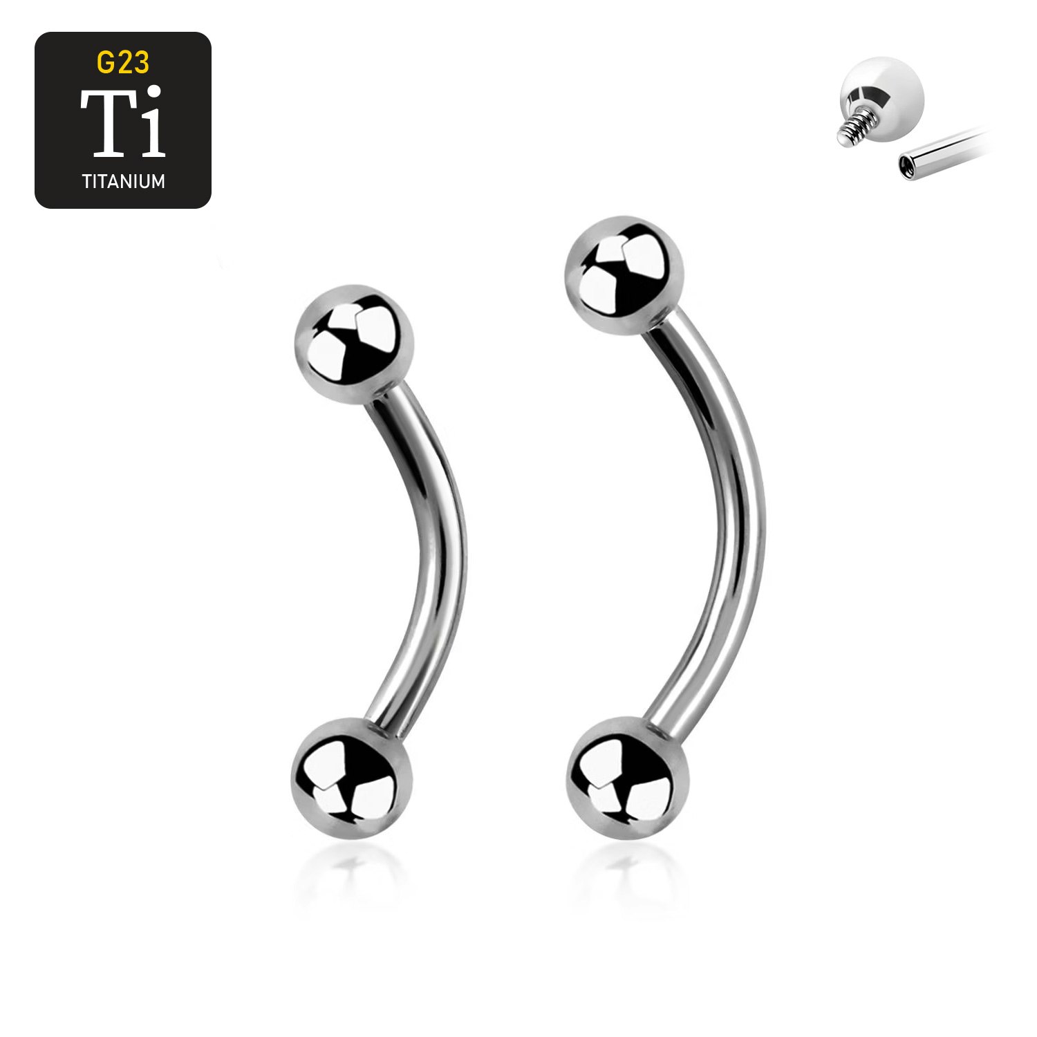 Titanium banana invändigt gängad 1.2mm med 3mm kulor