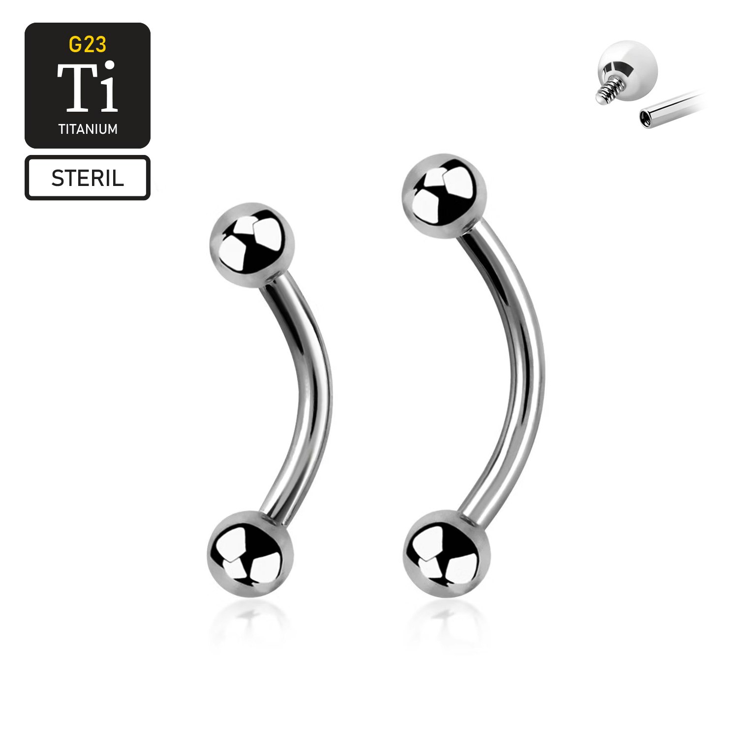 Steril titanium banana invändigt gängad 1.2mm med 3mm kulor