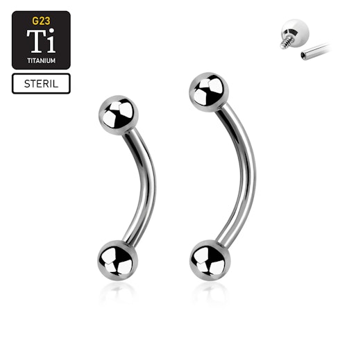 Steril titanium banana invändigt gängad 1.2mm med 3mm kulor