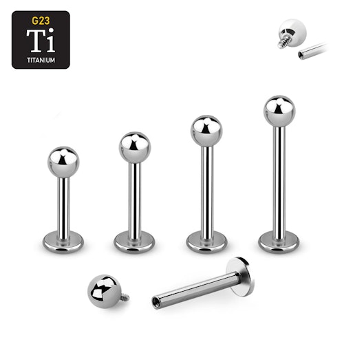 Titanium labret invändigt gängad 1.2mm med 3mm kula