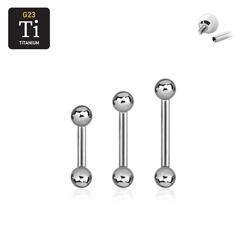Titanium barbell invändigt gängad 1.2mm med 3mm kulor