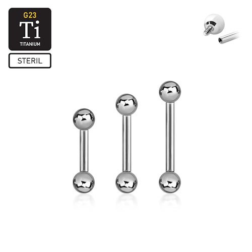 Steril titanium barbell invändigt gängad 1.2mm med 3mm kulor