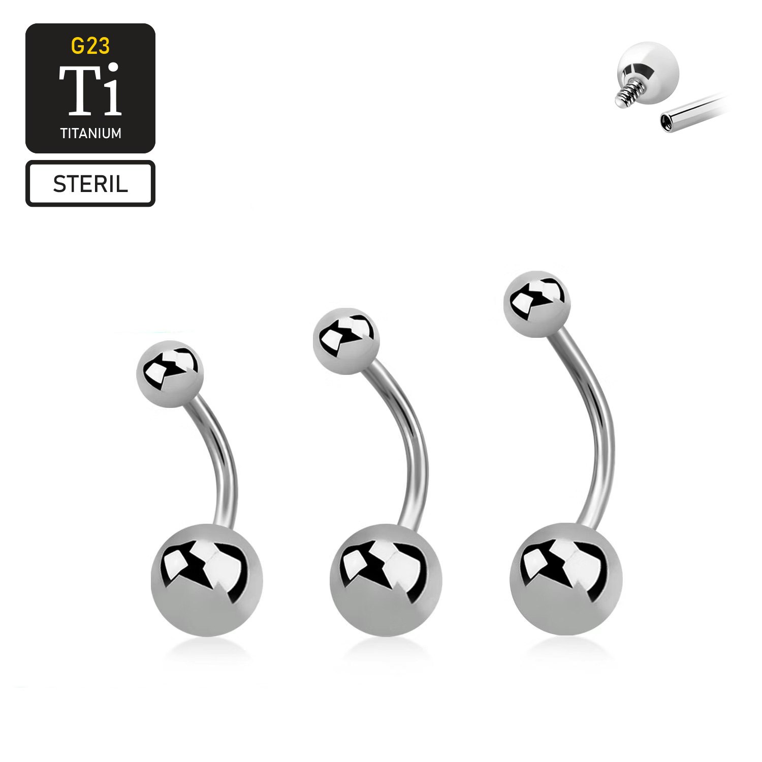 Steril titanium banana invändigt gängad 1.6mm med 5 & 8mm kulor