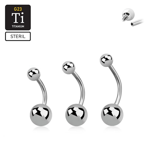 Steril titanium banana invändigt gängad 1.6mm med 5 & 8mm kulor