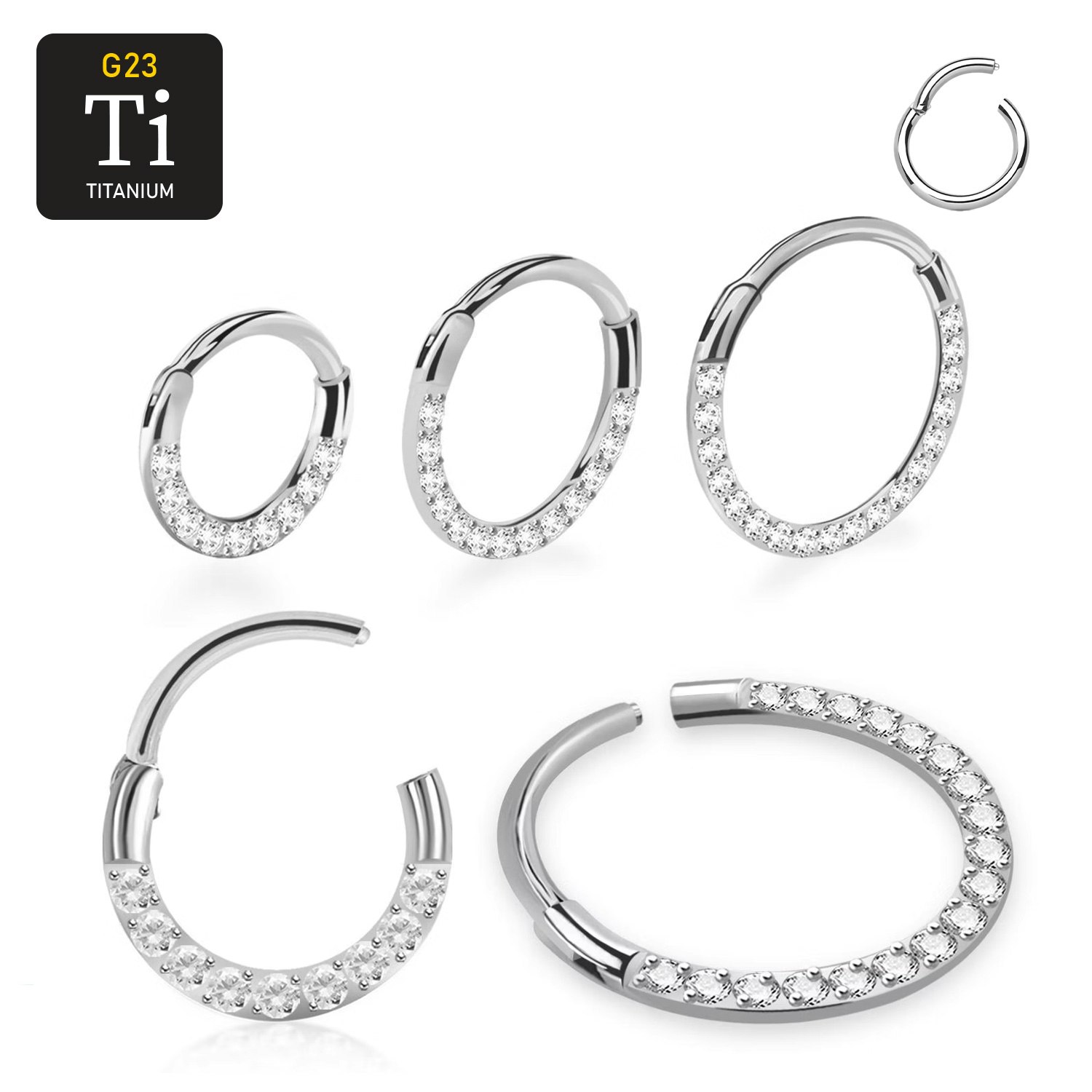 Titanium ring 0.8mm med gångjärn och CZ stenar