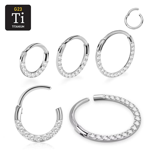 Titanium ring 0.8mm med gångjärn och CZ stenar