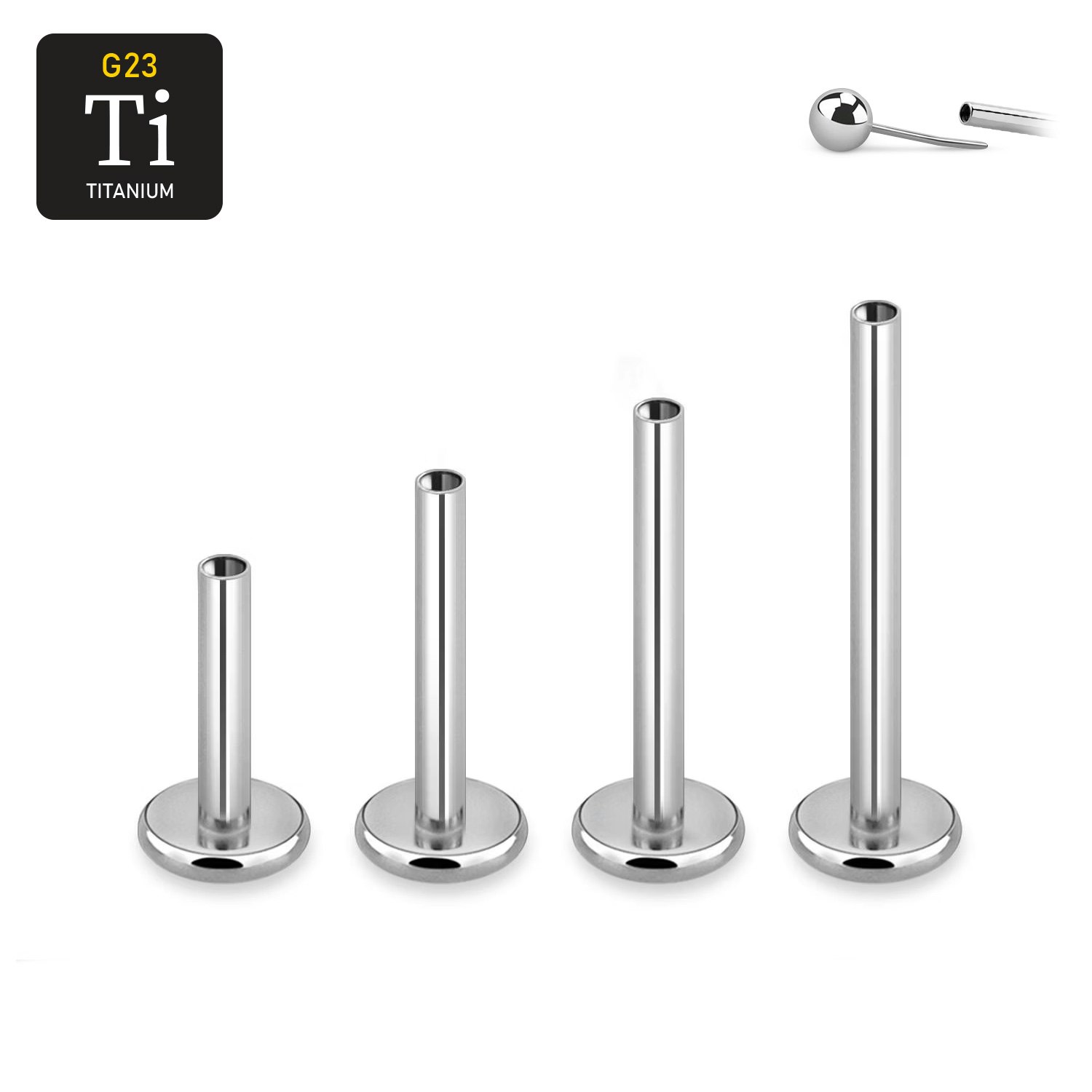 Threadless labret i handpolerad titan 1.2mm med 4mm bas (lös del)