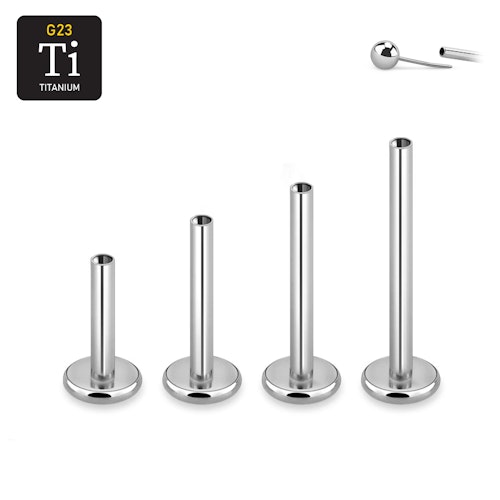 Threadless labret i handpolerad titan 1.2mm med 4mm bas (lös del)