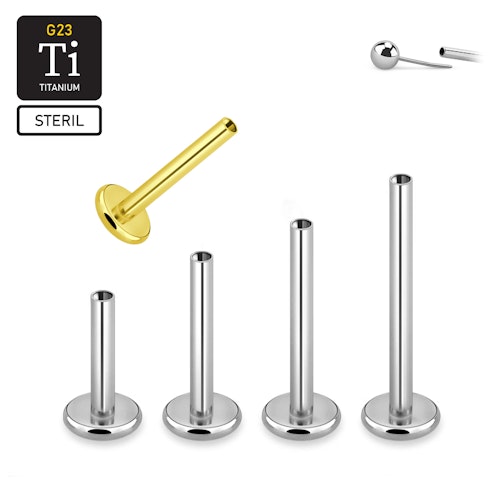 Steril threadless labret i titan 1.2mm med 4mm bas (lös del)