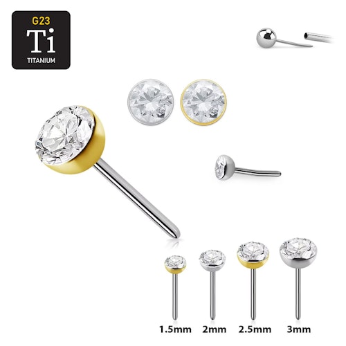 Threadless topp i titanium - halvkula med klar cubic zirconia