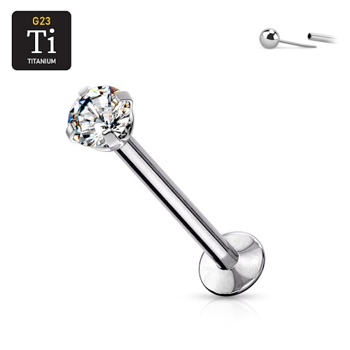Threadless labret i 316L kirurgiskt stål 0.8mm med push-pin prong-set CZ