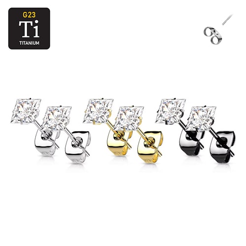 Titanium örhänge med fyrkantig cubic zirconia (par)