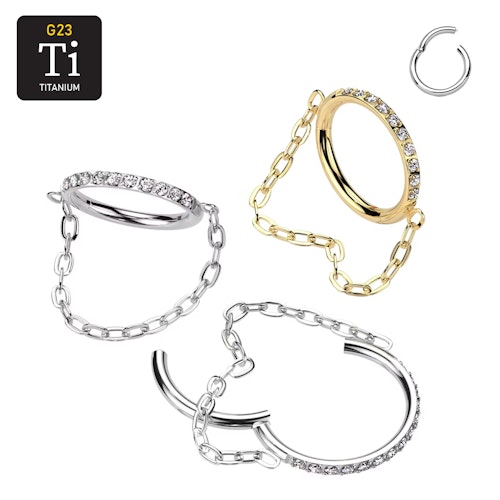 Ring i titanium med gångjärn - CZ front och kedjor