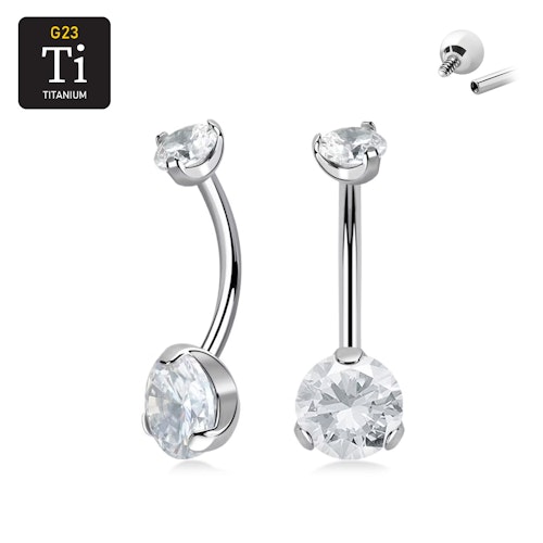Navelsmycke i titanium - invändigt gängad med 8mm klar cubic zirconia