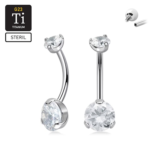 Steril navelsmycke i titanium - invändigt gängad med 8mm klar cubic zirconia