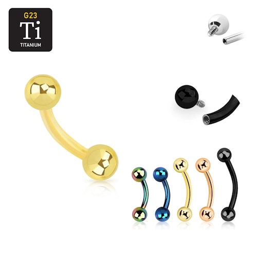 Banana i PVD titanium - invändigt gängad 1.2mm med 3mm kulor